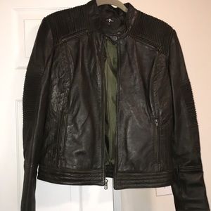 7 for all mankind leather jacket, hunter green.